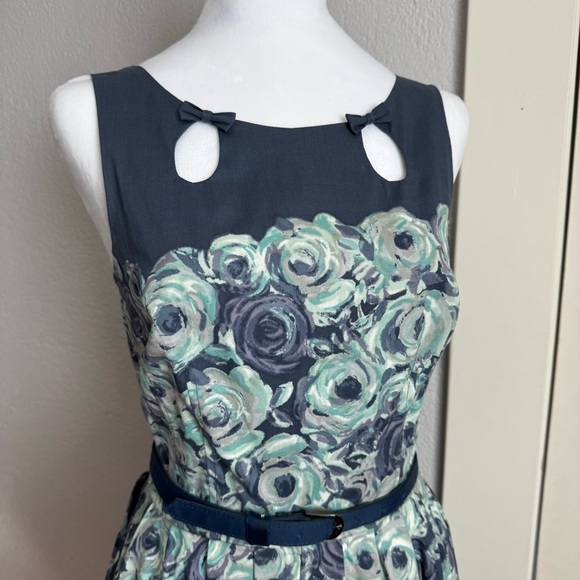 LC Lauren Conrad Blue and White Embellished Tie Front Mini Dress - Picture 3 of 11